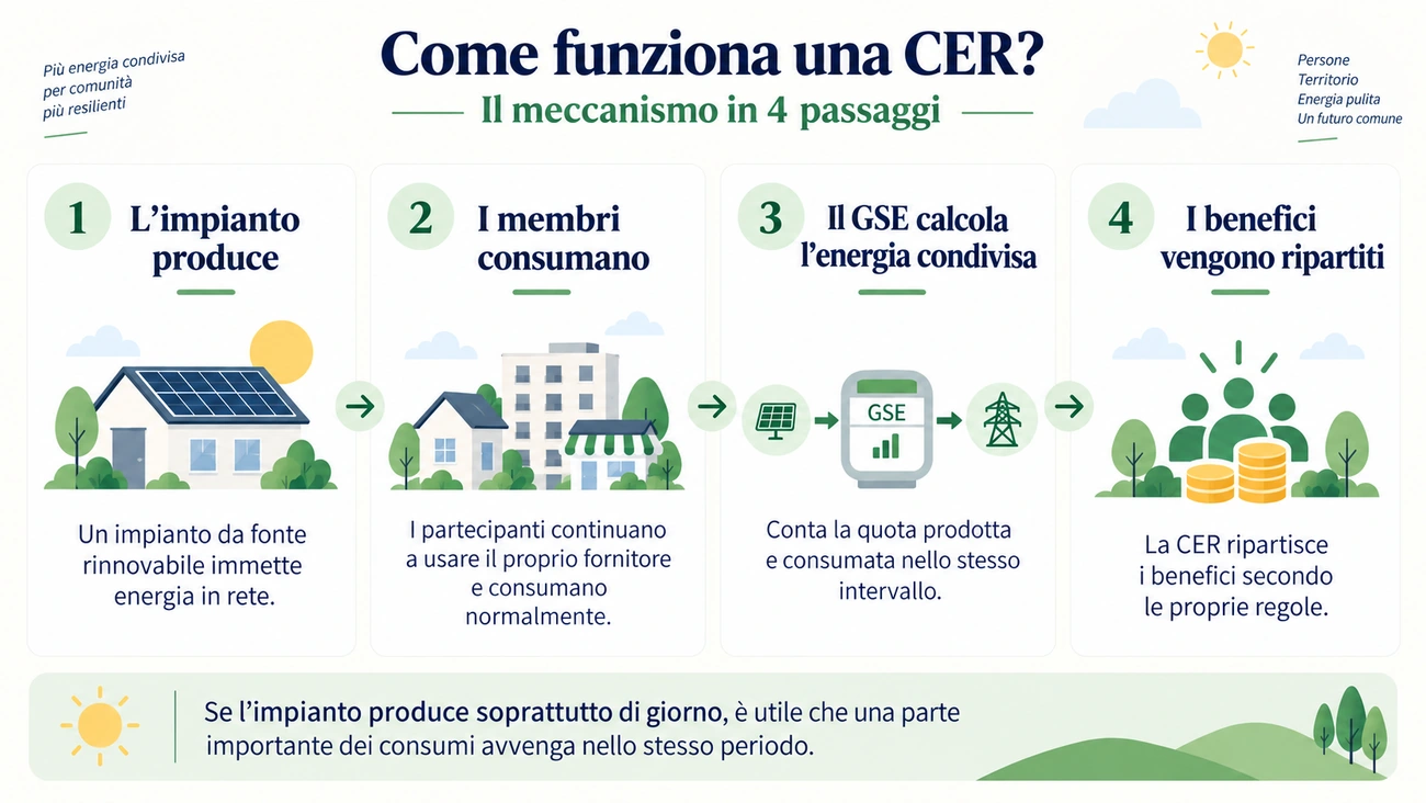Come funziona una Comunità Energetica Rinnovabile in quattro passaggi