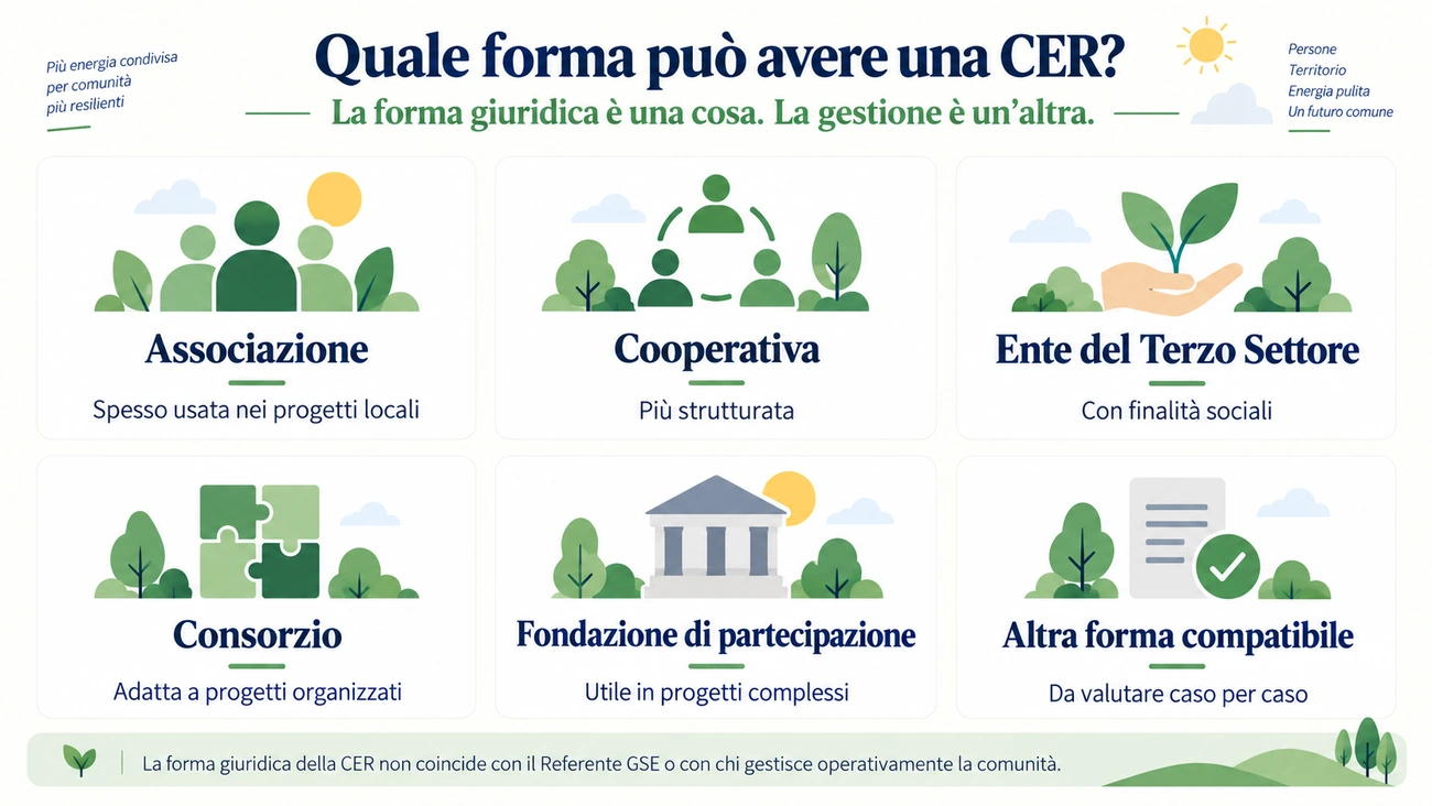Principali forme giuridiche che può assumere una Comunità Energetica Rinnovabile